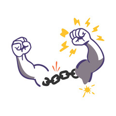 Fototapeta premium Strong arms breaking chains illustration