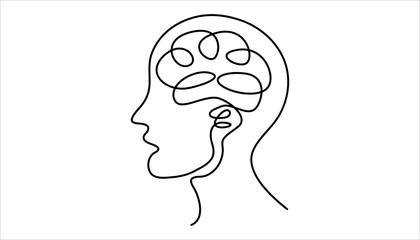 Psychology and Mindset Continuous One Line Drawing Illustration. Confused and Focused Brain One-Line Drawing.
