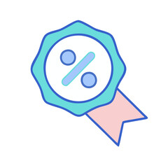 Obraz premium Blue ribbon badge with percentage sign