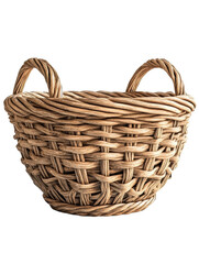 Woven basket with handles, white isolate background
