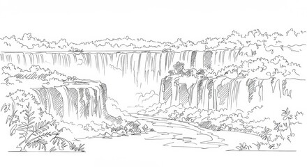 Iguazu Falls Line Art