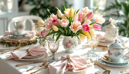 Elegant Tulip Floral Centerpiece on Table Setting for Formal Occasion