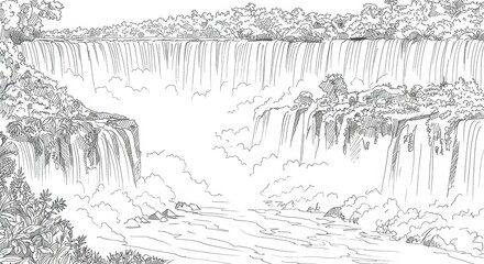 Minimalist Line Art of Iguazu Falls