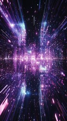 Naklejka premium Abstract digital tunnel of violet and blue light with a dark background futuristic technology