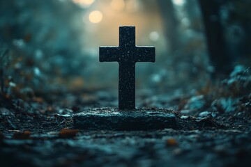 Blurry backdrop with a cross on it. Generative Ai