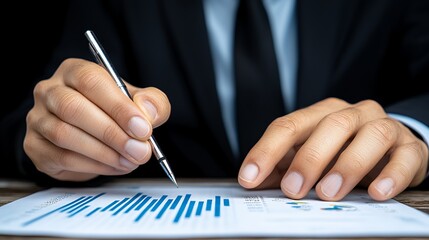 Close Up Hands Reviewing Financial Charts Document