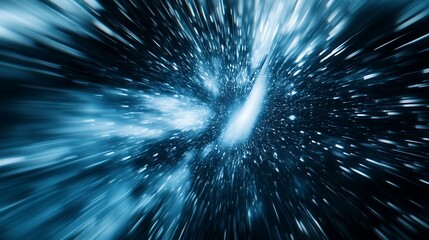 A blue and white abstract depiction of rapid space travel