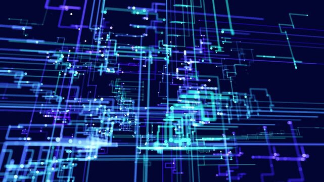 blue holographic constructions, 3d structures of luminous lines. abstract 3d grids as a high-tech informational looped bg. Sci-fi futuristic background. Technological neon light. Information field