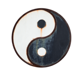 Yin yang symbol, a representation of balance and harmony, in a contrasting design with dark and light