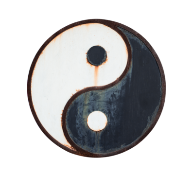 Yin yang symbol, a representation of balance and harmony, in a contrasting design with dark and light
