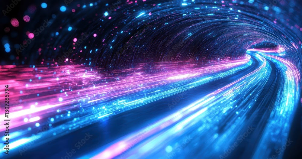 Poster dynamic futuristic light tunnel with vibrant colors creating a stunning visual effect in a space-the