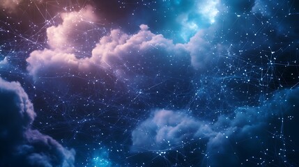Obraz premium Illuminated Clouds Surrounded By Connected Network Of Data Points