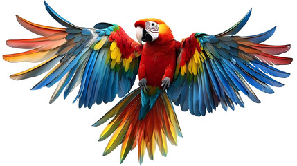 Fototapeta premium Colorful Parrot Spreads Wings, Isolated on White Background