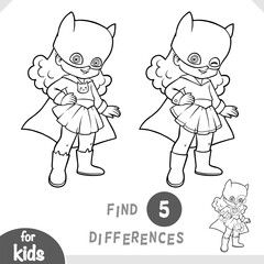 Cartoon character Super hero cat girl. Find differences, educational game for children