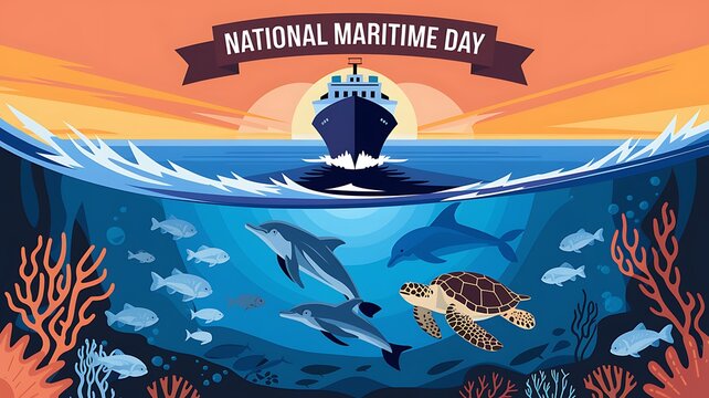 Maritime Day heart sea travel. Maritime Day Poster,  Banner, 