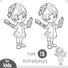 Cartoon character Dentist girl. Find differences, educational game for children