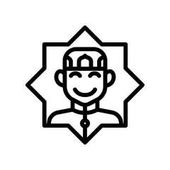 Smiling Cartoon Character Outline Icon in Star Emblem Design