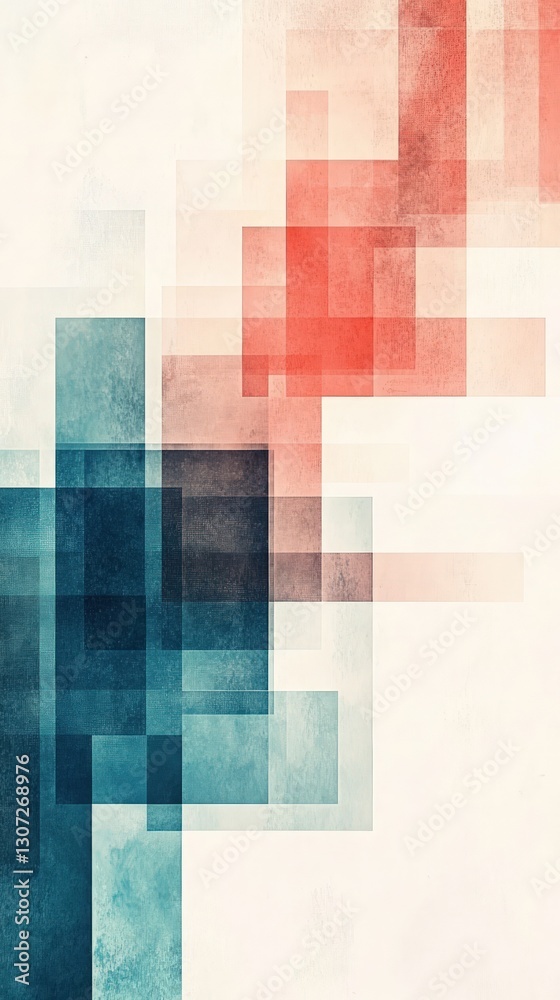 Poster abstract geometric composition featuring overlapping rectangles in shades of red teal and white crea