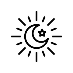 Minimalist Moon and Star Line Art Illustration with Radiant Rays