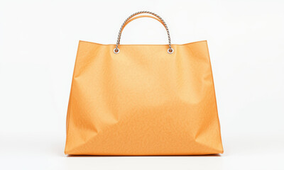 stylish orange shopping bag with textured surface and rope handles, perfect for retail use. Ideal for showcasing products or branding