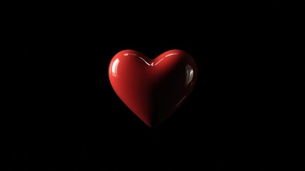 Obraz premium Red heart shape centered on a black background with soft gradient lighting, minimalistic and emotional concept