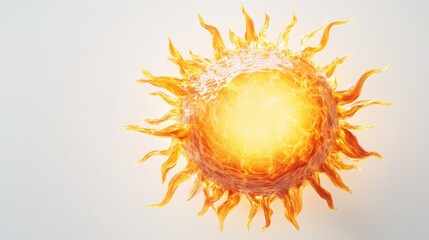 sun, side view, white solid background, sun's warm glow spreading out with smooth, symmetrical rays.