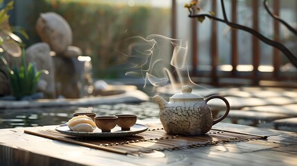 Tranquil Tea Ceremony: A Moment of Serenity in a Zen Garden