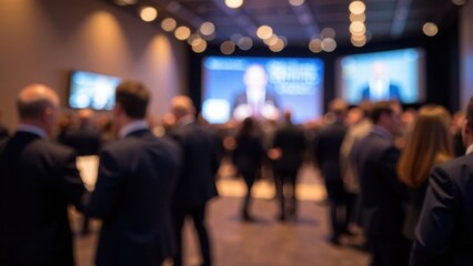 Blurred Corporate Event Reception - Reception area of a corporate event with attendees blurred in the background