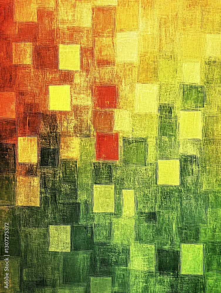 Poster Abstract artwork mosaic pattern with square shapes colorful gradient textured design