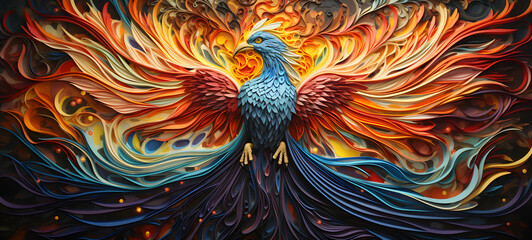 quilling paper raibow phoenix, ai generative