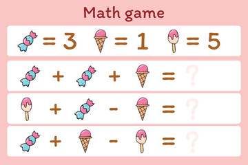 Child's play. A game for counting numbers. Numbers. cheerful math. puzzle. The development of the mogza. Games for children. Fun games. drawings of food at the game. vector.