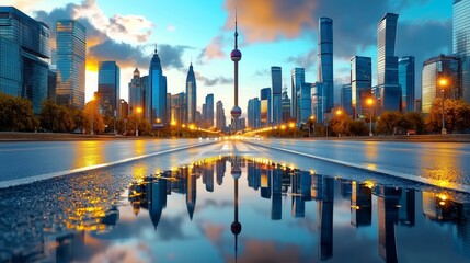 Stunning Urban Skyline Reflection at Dawn