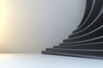 Obraz premium Ascending Steps to Success - Abstract symbolizing progress, ambition, growth, achievement, and potential. A curved staircase ascends towards a bright, open space