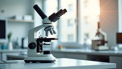 Laboratory microscope in bright scientific workspace