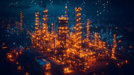 Fototapeta premium 3D futuristic oil and gas industry using LPWAN-based IoT sensors for remote monitoring