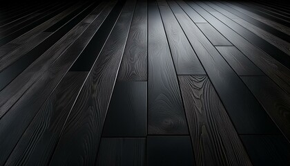 Obraz premium elegant black wooden flooring showcasing seamless planks for modern interiors generative ai
