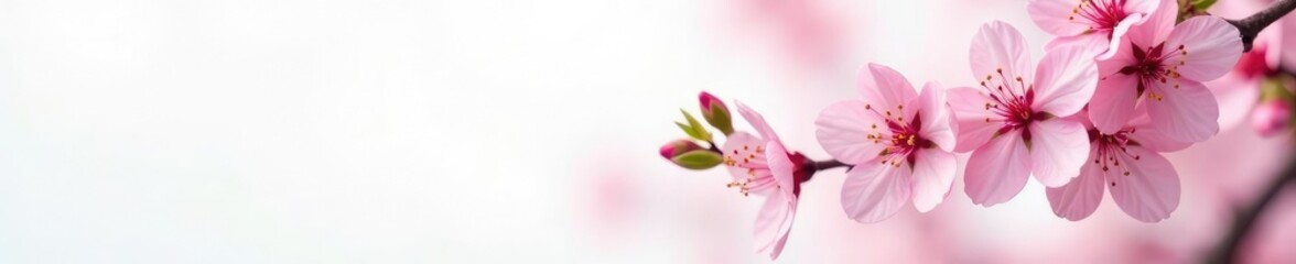 Fototapeta premium Delicate cherry blossoms against a plain white surface, pink, botany, cherry blossoms