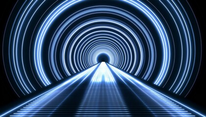 light blue white neon lighting tunnel black background texture web design creativity concept