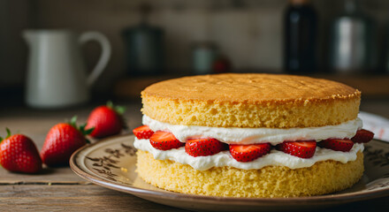Fresh Strawberry cake on a table