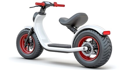 Modern Electric Scooter Design White and Red Rear View Isolated on White Background