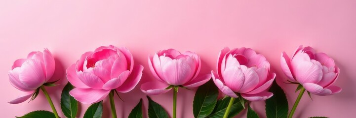 Obraz premium Freshly picked pink peonies against a soft pink backdrop, peonies, blooms