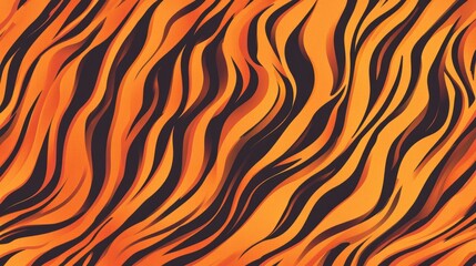 tiger pattern, side view, orange solid background, warm and smooth tiger stripe patterns, vibrant hues blending into the energetic design.