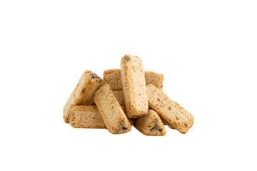 Wheat stick with chocolate cream inside on a white background. Sweet snacks