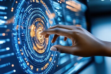 Hand Interacting With Digital Futuristic Interface Screen