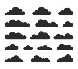 Vector dark clouds isolated on white background. Set of vector clouds icons for flat design