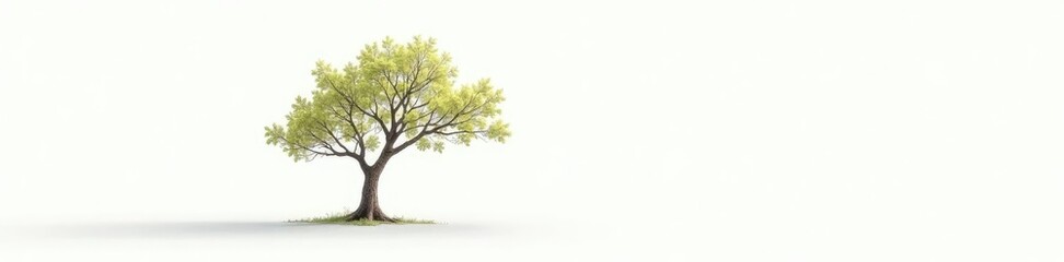 Leftward extending single tree branch on white ground, foliage, earthy