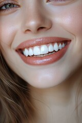 A woman shows off her teeth