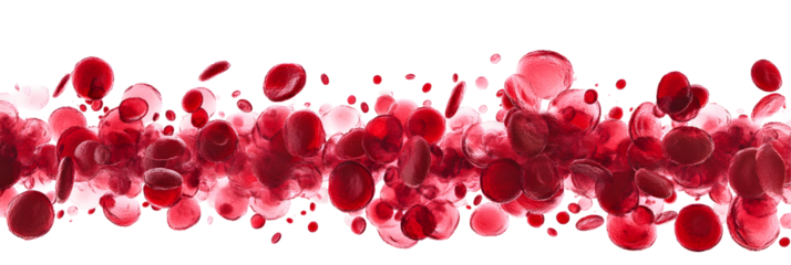 Dynamic red blood cells flowing in plasma isolated on white or transparent background