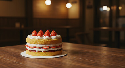 Strawberry cake on a table