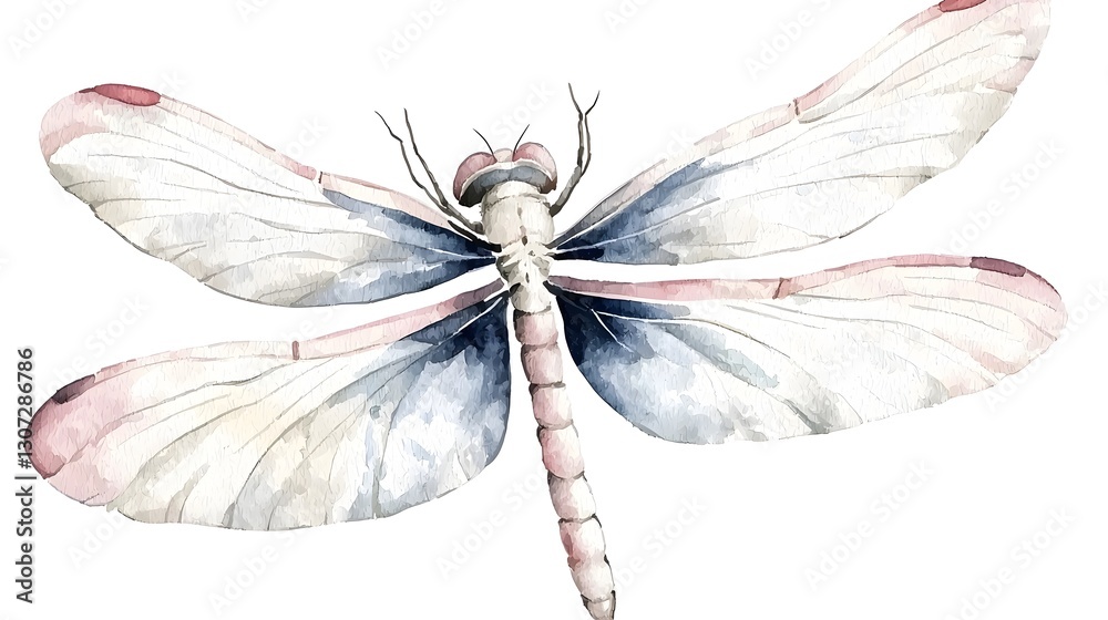Poster a charming and nature inspired watercolor dragonfly showcasing intricate wing patterns and soft past